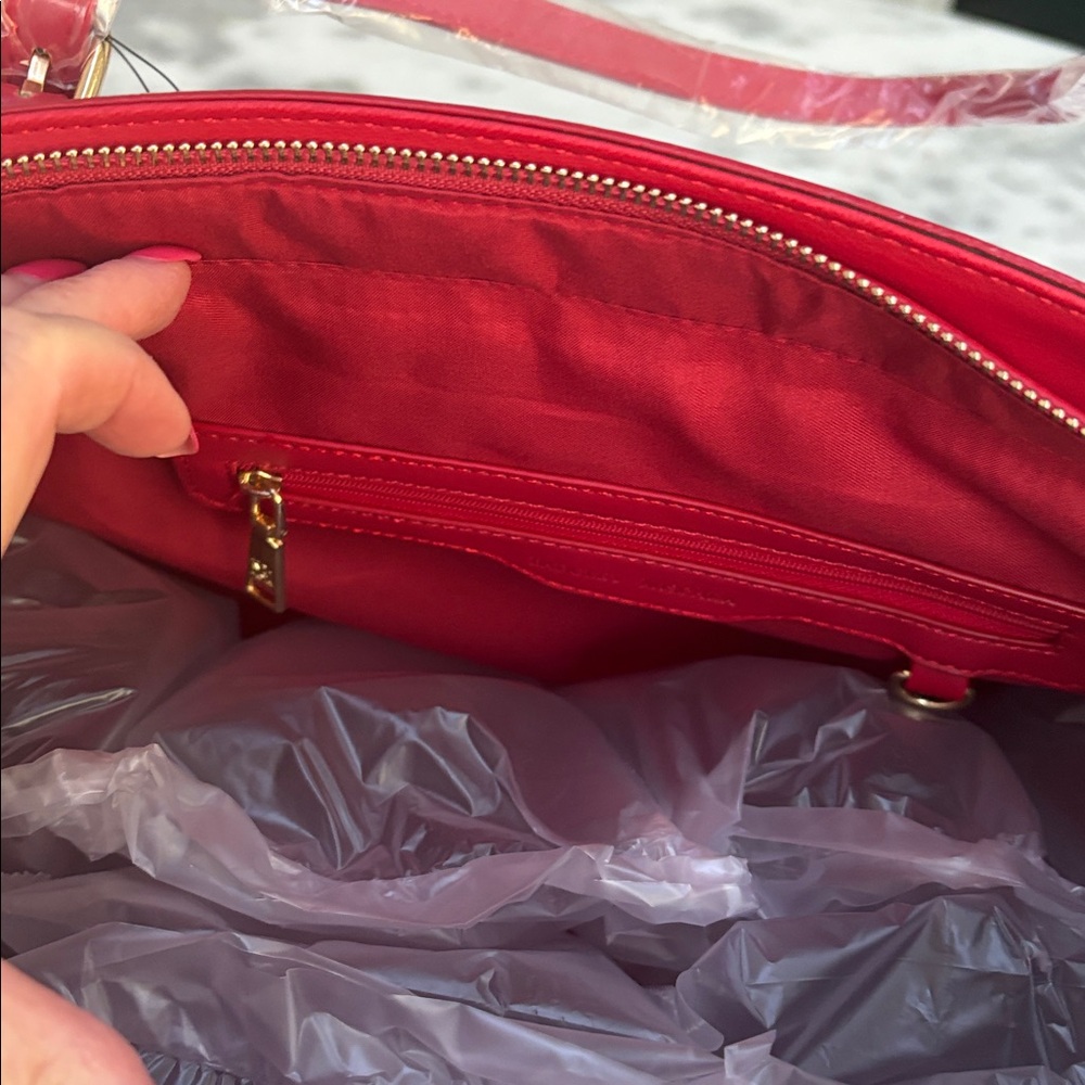 Badgley Mischka Large Tote Vegan Leather Red/Gold NWT - Picture 6 of 10